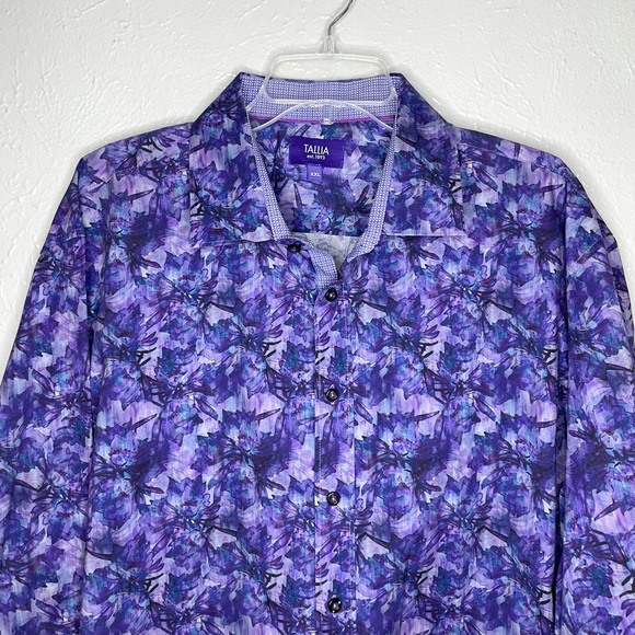 TALLIA Men’s Indigo Floral Print Button Down - Picture 3 of 5